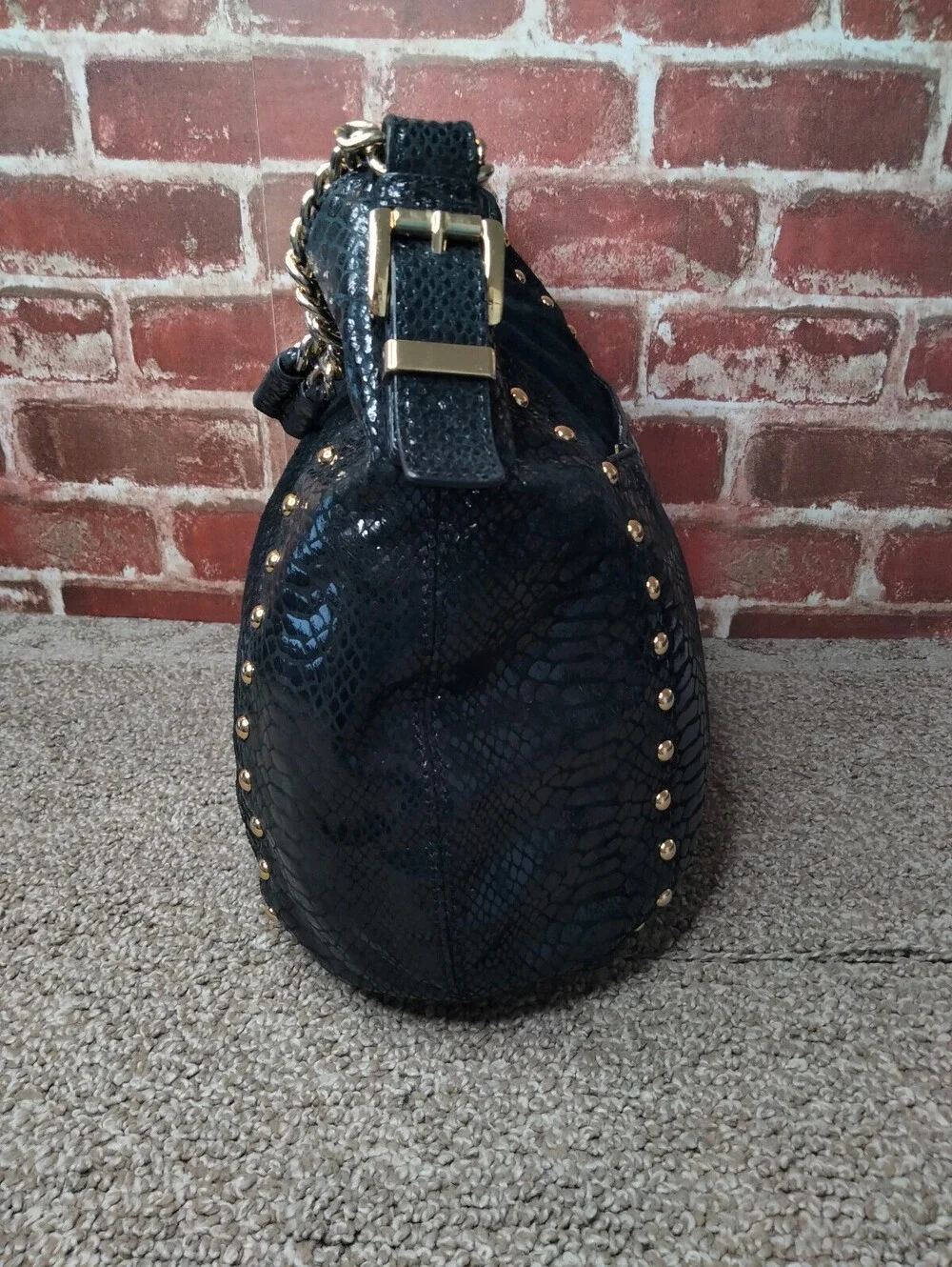 Michael Kors Y2K Delancy Snakeskin Leather Shoulder Hobo Bag Black Vintage Purse